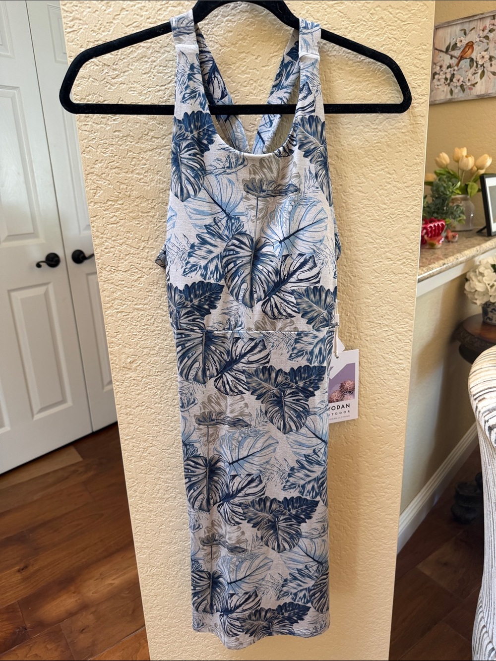 Kyodan Blue Leaf-Print Racerback Athletic Dress